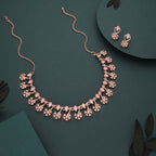 Tehzeeb Creations Rose Gold-Polished Baby Pink Choker Necklace With Dangle Earrings | Grocsy