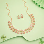 Tehzeeb Creations Rose Gold-Polished Baby Pink Choker Necklace With Dangle Earrings | Grocsy