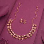 Tehzeeb Creations Rose Gold-Polished Baby Pink Choker Necklace With Dangle Earrings | Grocsy