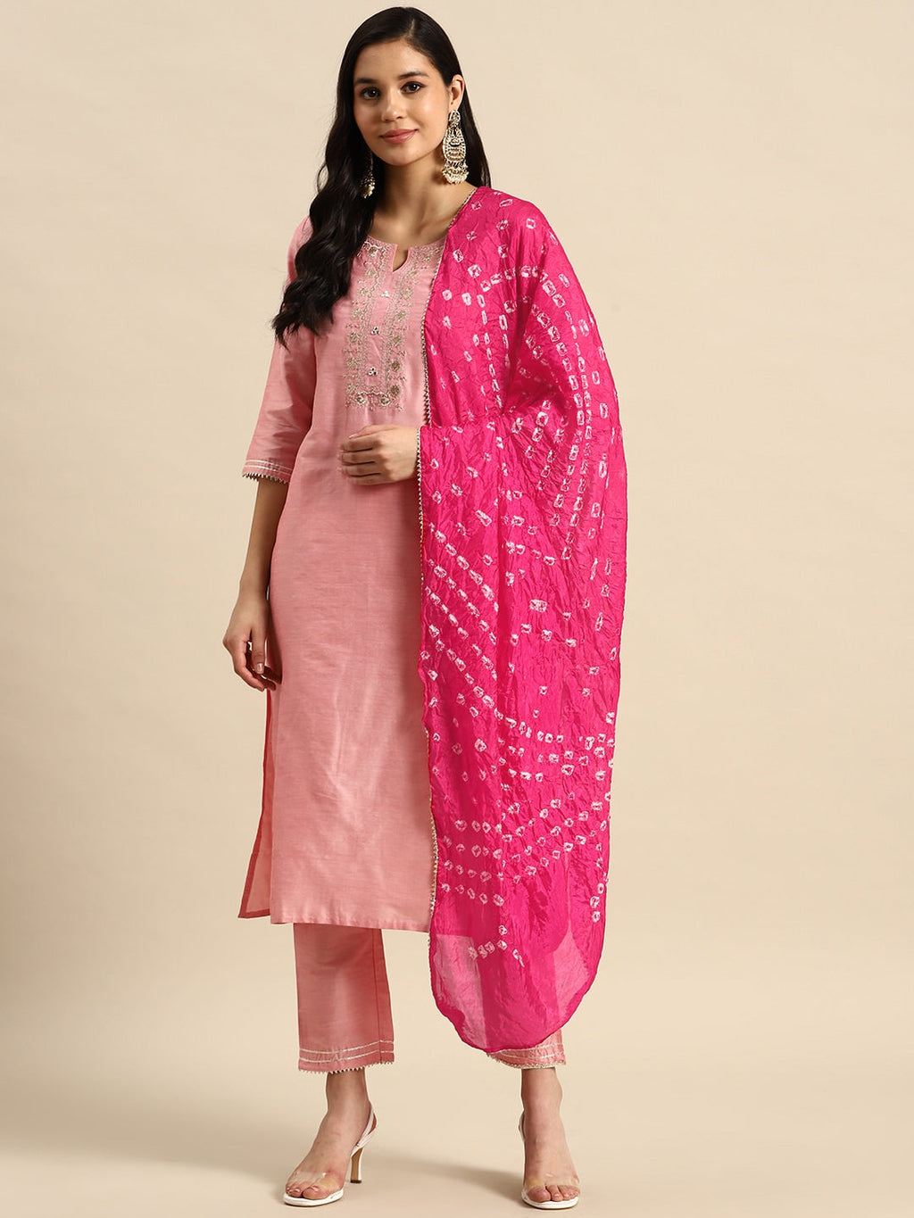 Sangria Floral Embroidered Sequinned Pure Cotton Kurta with Trousers & Dupatta | Grocsy
