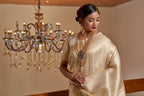 Vardha Ivory White Golden Zari Kanjeevaram Silk Saree | Grocsy