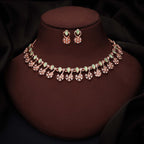 Tehzeeb Creations Rose Gold-Polished Sea Green Choker Necklace With Dangle Earrings | Grocsy