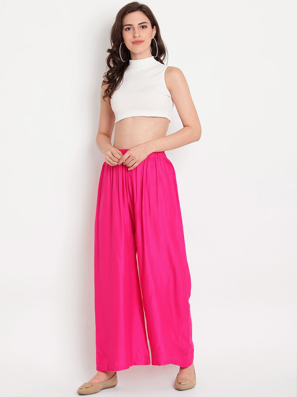 TAG 7 Women Pink Solid Flared Palazzos | Grocsy