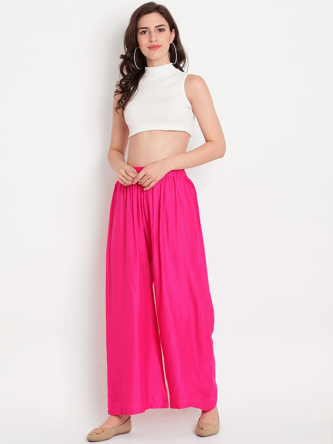 TAG 7 Women Pink Solid Flared Palazzos | Grocsy
