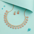 Tehzeeb Creations Rose Gold-Polished Sea Green Choker Necklace With Dangle Earrings | Grocsy