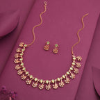 Tehzeeb Creations Rose Gold-Polished Sea Green Choker Necklace With Dangle Earrings | Grocsy