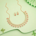Tehzeeb Creations Rose Gold-Polished Sea Green Choker Necklace With Dangle Earrings | Grocsy