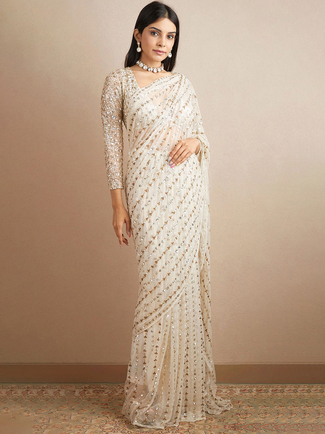Sangria Georgette Ethnic Embellished Party Wear Saree | Grocsy