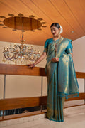 Vardha Cobalt Blue Golden Zari Buttis Kanjeevaram Silk Saree | Grocsy