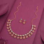 Tehzeeb Creations Rose Gold-Polished Sky Blue Choker Necklace With Dangle Earrings | Grocsy