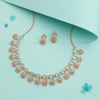 Tehzeeb Creations Rose Gold-Polished Sky Blue Choker Necklace With Dangle Earrings | Grocsy