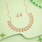 Tehzeeb Creations Rose Gold-Polished Sky Blue Choker Necklace With Dangle Earrings | Grocsy