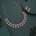 Tehzeeb Creations Rose Gold-Polished Sky Blue Choker Necklace With Dangle Earrings | Grocsy