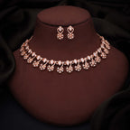 Tehzeeb Creations Rose Gold-Polished White Choker Necklace With Dangle Earrings | Grocsy