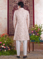 Raivat Ethnic Banarasi Jacquard Embroidery Indo Western Sherwani In Pink Colour | Grocsy