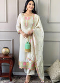 Vellora Viscose Chanderi White Festival Wear Sequins Work Readymade Kurti Set | Grocsy