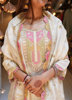 Vellora Viscose Chanderi White Festival Wear Sequins Work Readymade Kurti Set | Grocsy