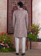 Raivat Ethnic Banarasi Jacquard Embroidery Indo Western Sherwani In Onion Pink Colour | Grocsy