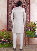 Raivat Ethnic Banarasi Jacquard Embroidery Indo Western Sherwani In Green Colour | Grocsy