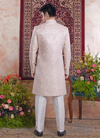 Raivat Ethnic Banarasi Jacquard Embroidery Indo Western Sherwani In Peach Pink Colour | Grocsy