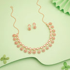 Tehzeeb Creations Rose Gold-Polished White Choker Necklace With Dangle Earrings | Grocsy