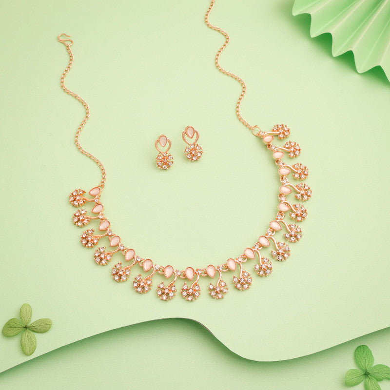 Tehzeeb Creations Rose Gold-Polished White Choker Necklace With Dangle Earrings | Grocsy
