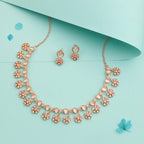Tehzeeb Creations Rose Gold-Polished White Choker Necklace With Dangle Earrings | Grocsy