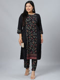 Sztori Floral Printed Round Neck Straight Kurta with Pant | Grocsy