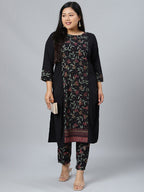 Sztori Floral Printed Round Neck Straight Kurta with Pant | Grocsy