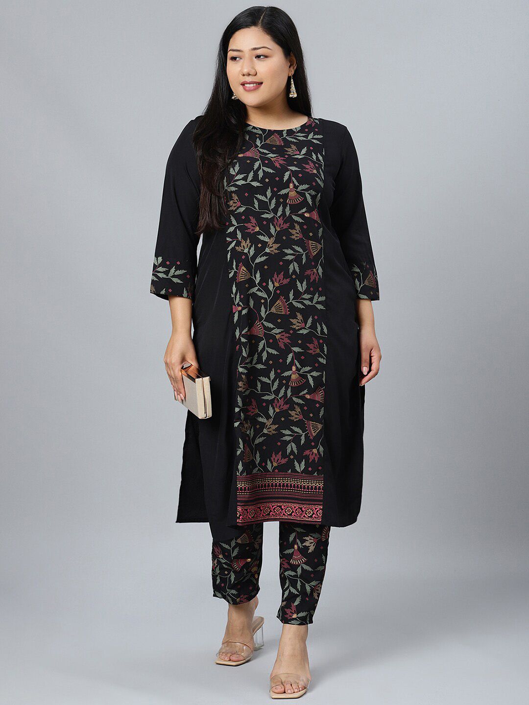 Sztori Floral Printed Round Neck Straight Kurta with Pant | Grocsy