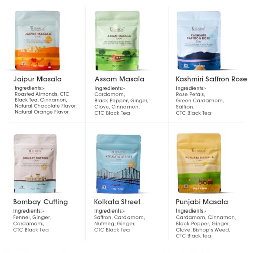 Teabox Premium Authentic Indian Spiced Chai Tea Trial Pack, 10 Exotic Varieties of Chai, 30G Each, 100% Real Ingredients. No Artificial Flavors | Crafted in Small Batches | Grocsy