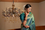 Vardha Pine Green Golden Zari Kanjeevaram Silk Saree | Grocsy