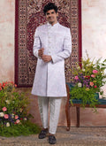 Raivat Ethnic Banarasi Jacquard Embroidery Indo Western Sherwani In Blue Colour | Grocsy