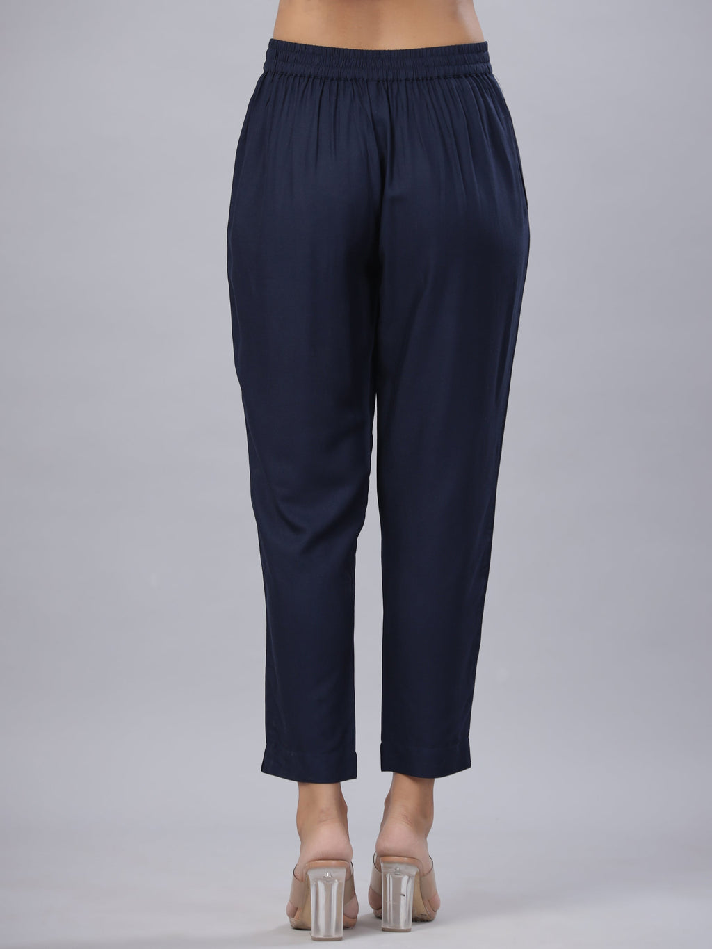 Juniper Women's Blue Liva Rayon Solid Stright Slim Pant | Grocsy