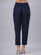 Juniper Women's Blue Liva Rayon Solid Stright Slim Pant | Grocsy