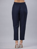 Juniper Navy Soild Liva Rayon Pants With A Pocket | Grocsy