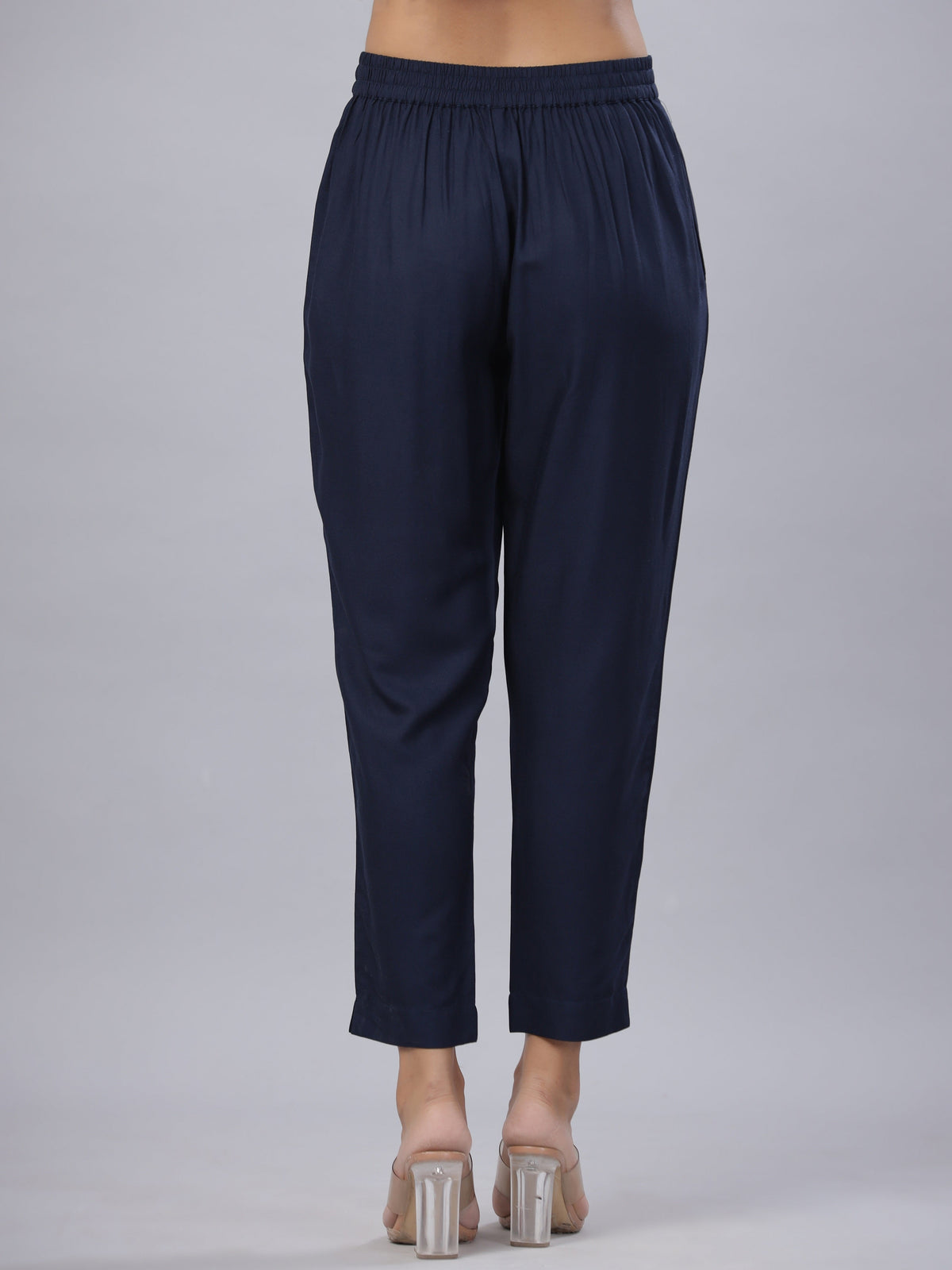 Juniper Navy Soild Liva Rayon Pants With A Pocket | Grocsy