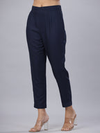Juniper Navy Soild Liva Rayon Pants With A Pocket | Grocsy