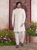 Raivat Ethnic Banarasi Jacquard Embroidery Indo Western Sherwani In Yellow Colour | Grocsy