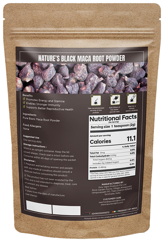 Ayura Origins Nature's Black Maca Root Powder | Grocsy