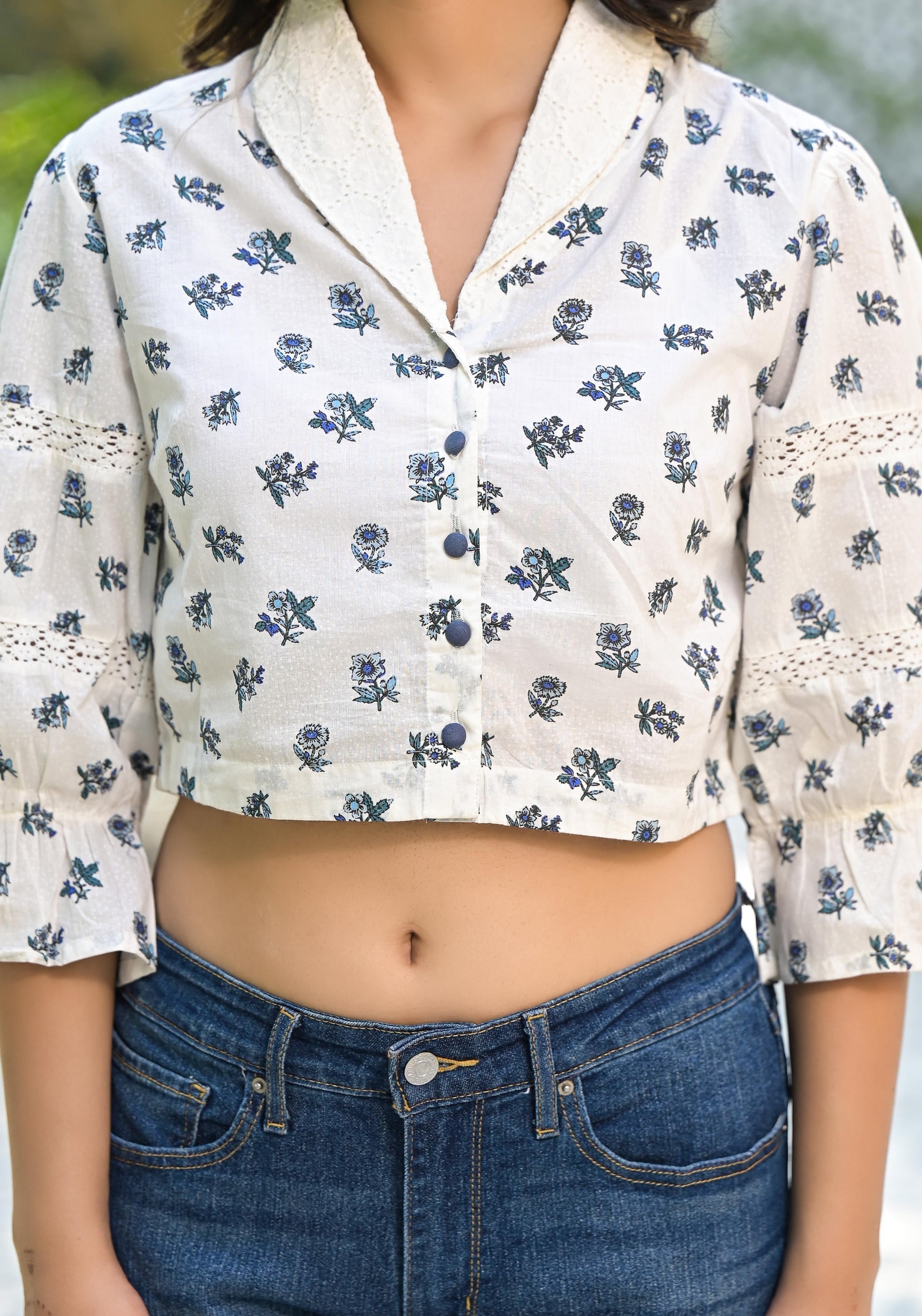 Juniper White Floral Printed Cotton Top With Button Closure | Grocsy