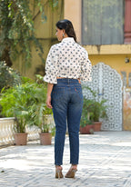 Juniper White Floral Printed Cotton Top With Button Closure | Grocsy