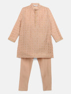 Ahalyaa Boys Beige Chanderi Khari Printed Kids Kurta Churidar Set | Grocsy