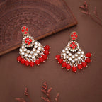 Tehzeeb Creations Gold Polish Kundan Red Colour Earrings | Grocsy