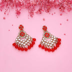 Tehzeeb Creations Gold Polish Kundan Red Colour Earrings | Grocsy