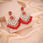 Tehzeeb Creations Gold Polish Kundan Red Colour Earrings | Grocsy