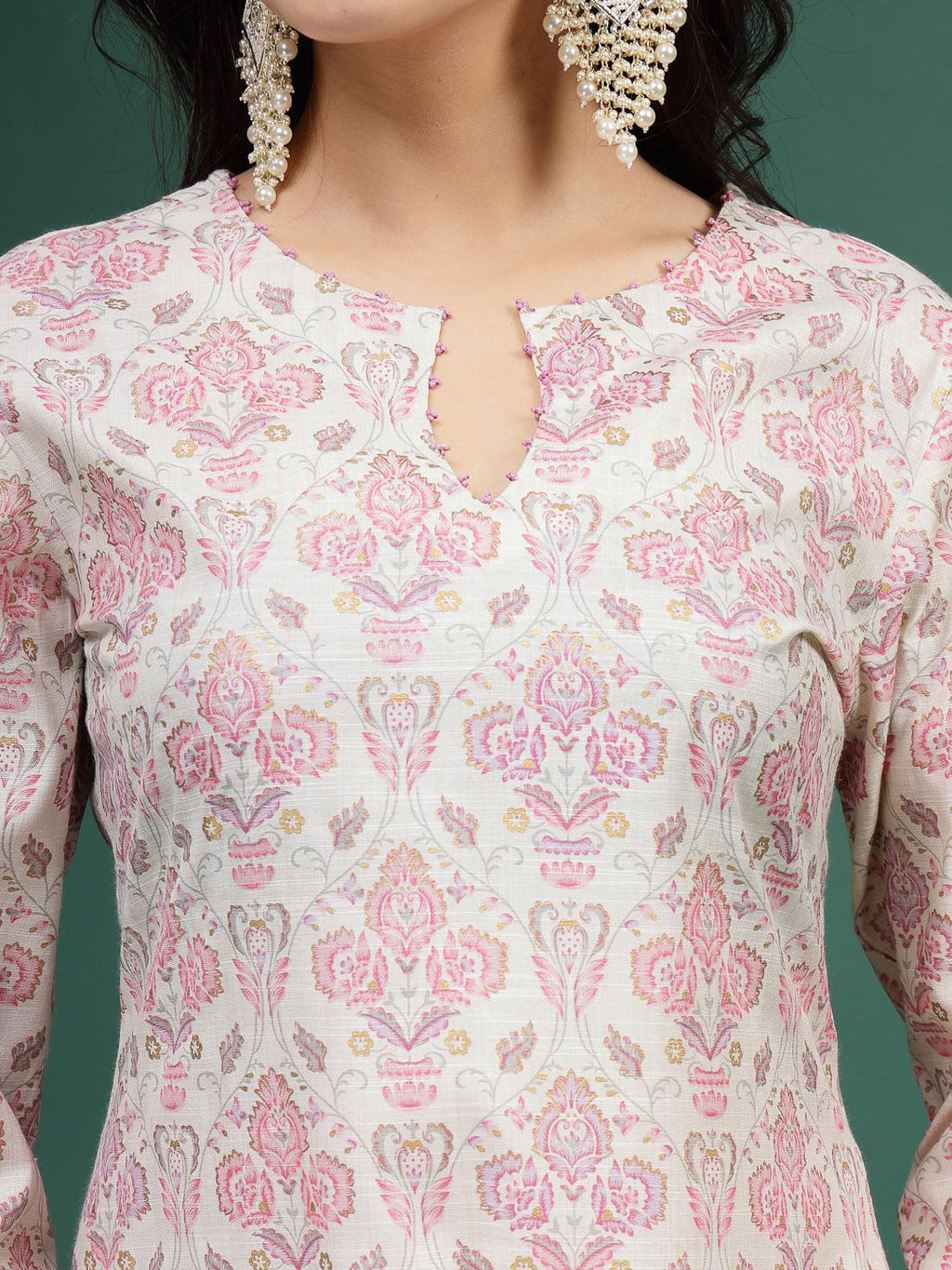 Sangria Floral Printed Cotton Notch Neck Straight Kurta | Grocsy