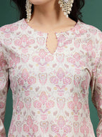 Sangria Floral Printed Cotton Notch Neck Straight Kurta | Grocsy