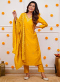 Vellora Roman Silk Yellow Festival Wear Sequins Work Readymade Straight Suit | Grocsy