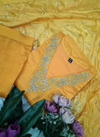 Vellora Roman Silk Yellow Festival Wear Sequins Work Readymade Straight Suit | Grocsy